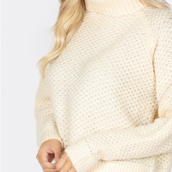 Cream Melange Turtleneck Waffle Sweater - Picture 6 of 7